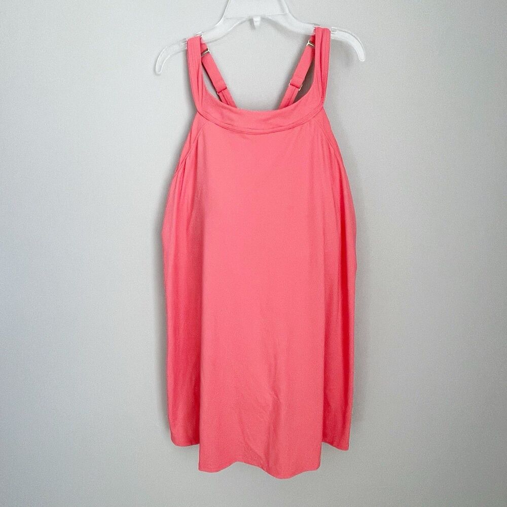 Land's End Plus Size 16W Coral Cross Back Swim Dress Tummy Control